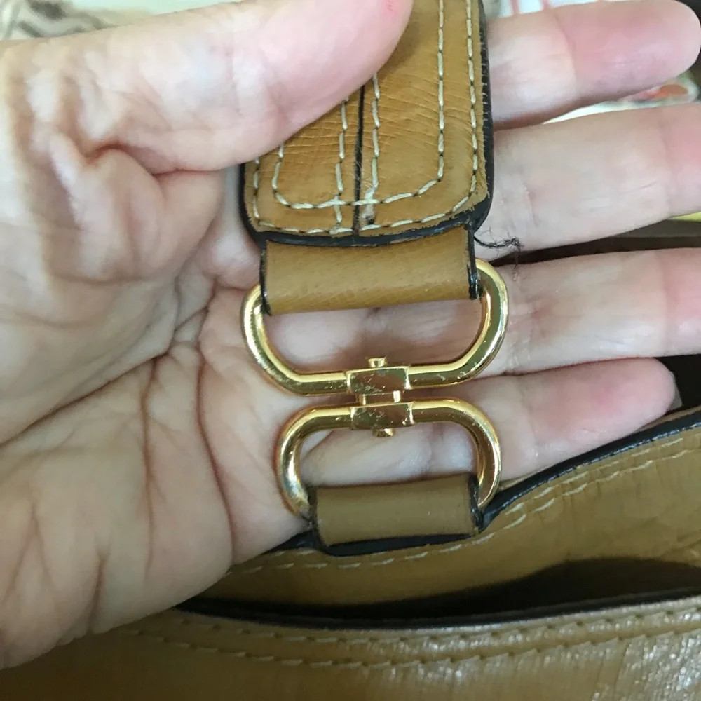 Vintage Leather Satchel Bag Camel Brown Adrienne Vittadini Classic Top Handle